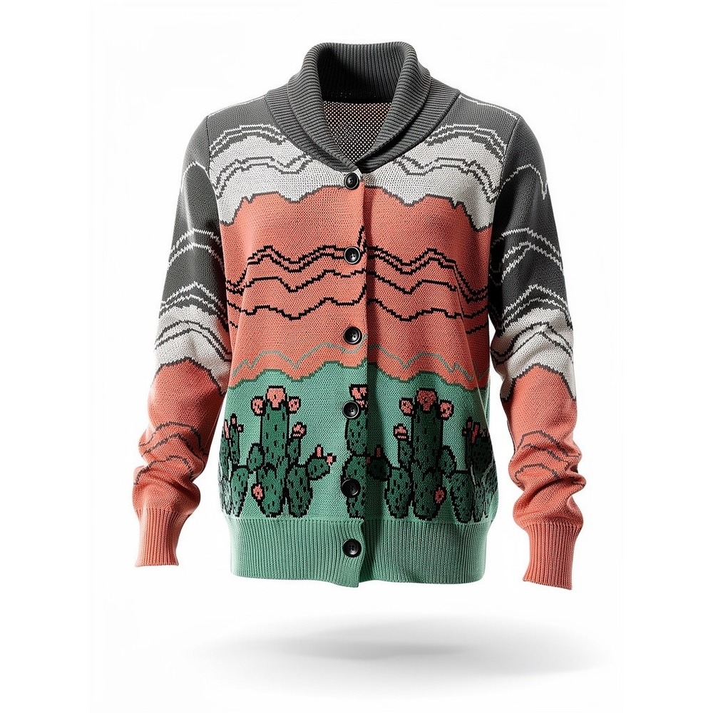 Powder River Outfitters Southwestern Desert Cactus‎ Collar Cardigan Sweater S